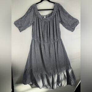 Old Navy Prairie Dress Navy Blue & White Gingham Check Off-The-Shoulder Size XXL